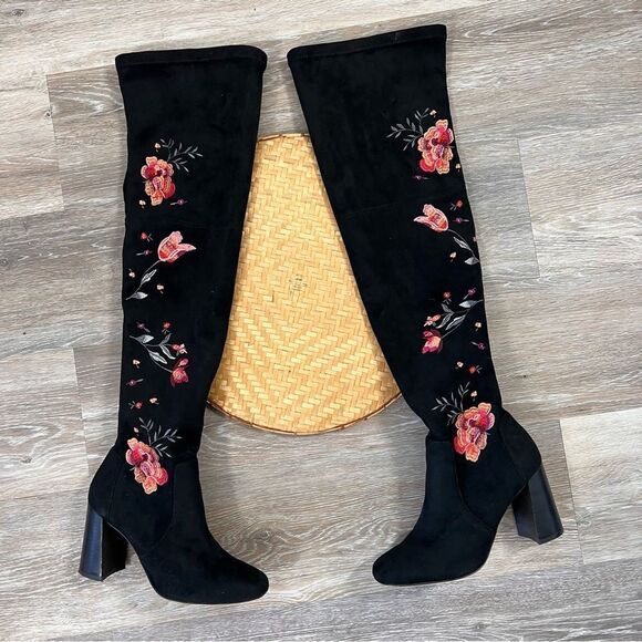 INC international concepts embroidered over the knee boots black - Picture 1 of 7